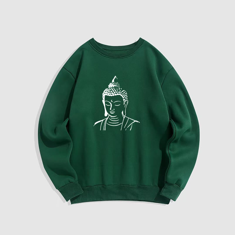 Buddha Stones Buddha Head Pattern Fleece Lined Sweatshirt