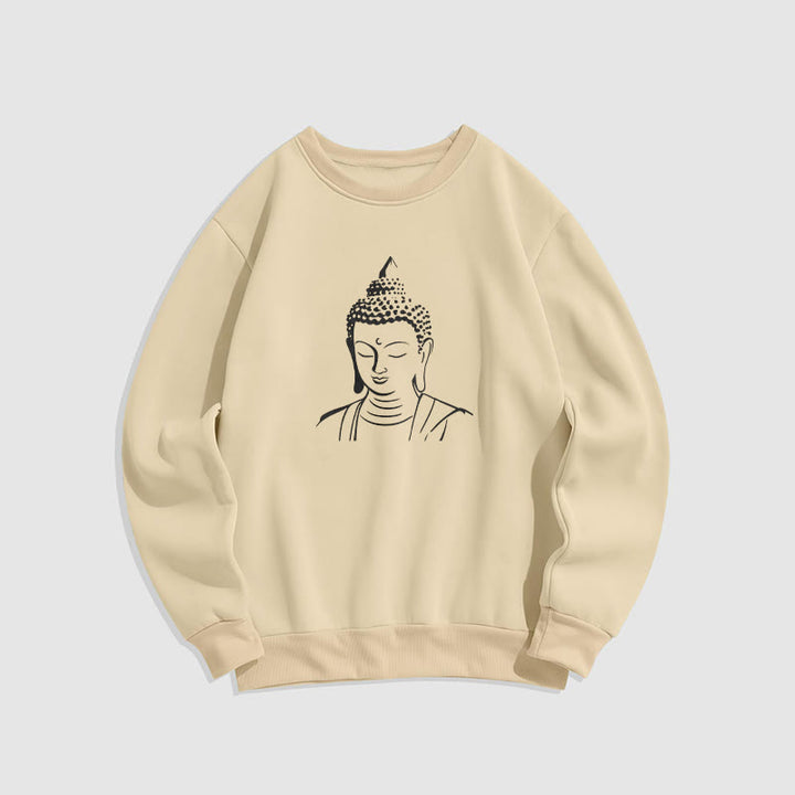 Buddha Stones Buddha Head Pattern Fleece Lined Sweatshirt