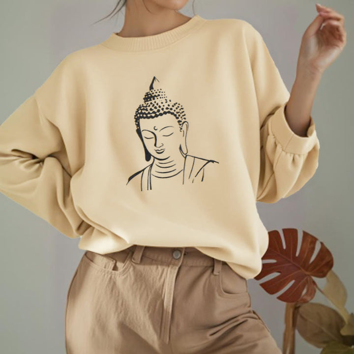 Buddha Stones Buddha Head Pattern Fleece Lined Sweatshirt