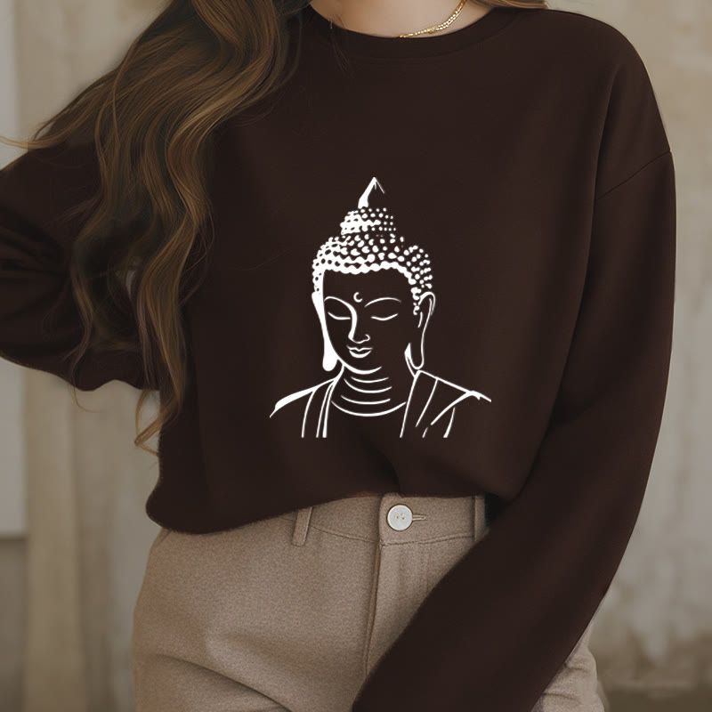 Buddha Stones Buddha Head Pattern Fleece Lined Sweatshirt