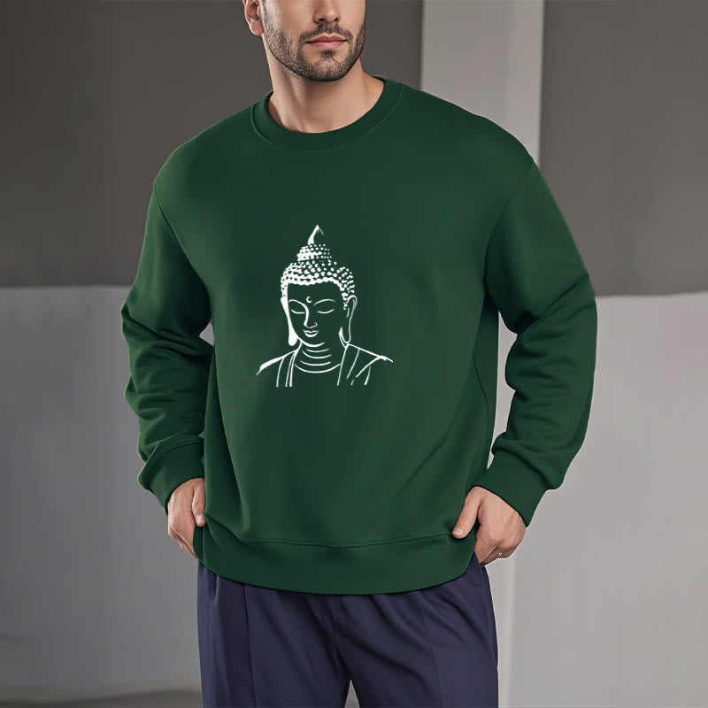 Buddha Stones Buddha Head Pattern Fleece Lined Sweatshirt