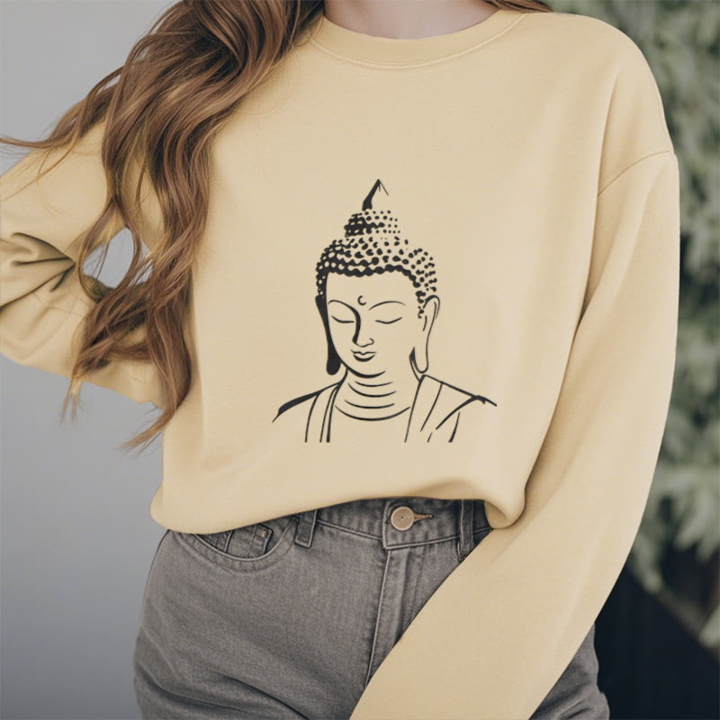 Buddha Stones Buddha Head Pattern Fleece Lined Sweatshirt