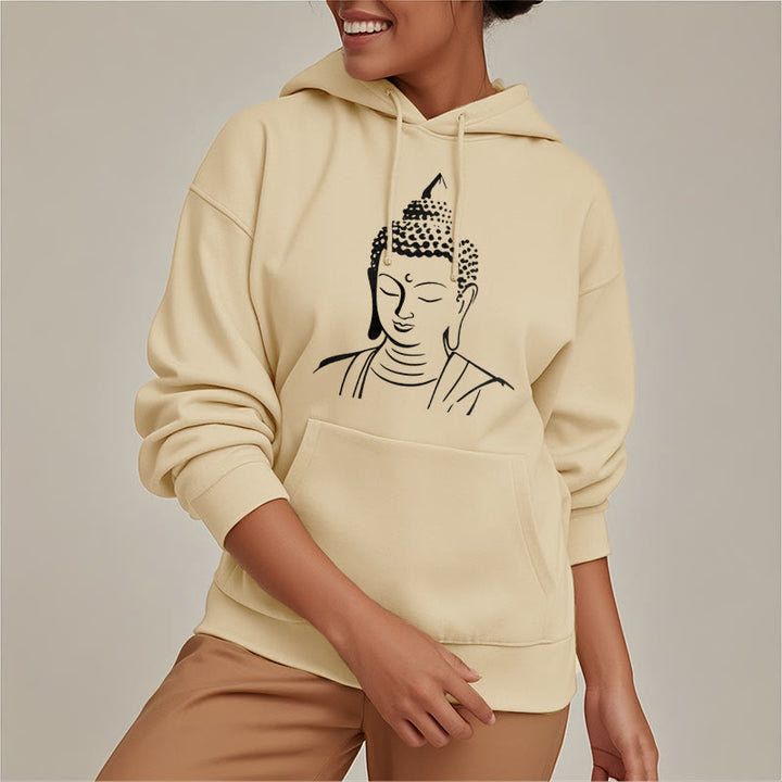 Buddha Stones Buddha Head Pattern Fleece Lined Hoodie