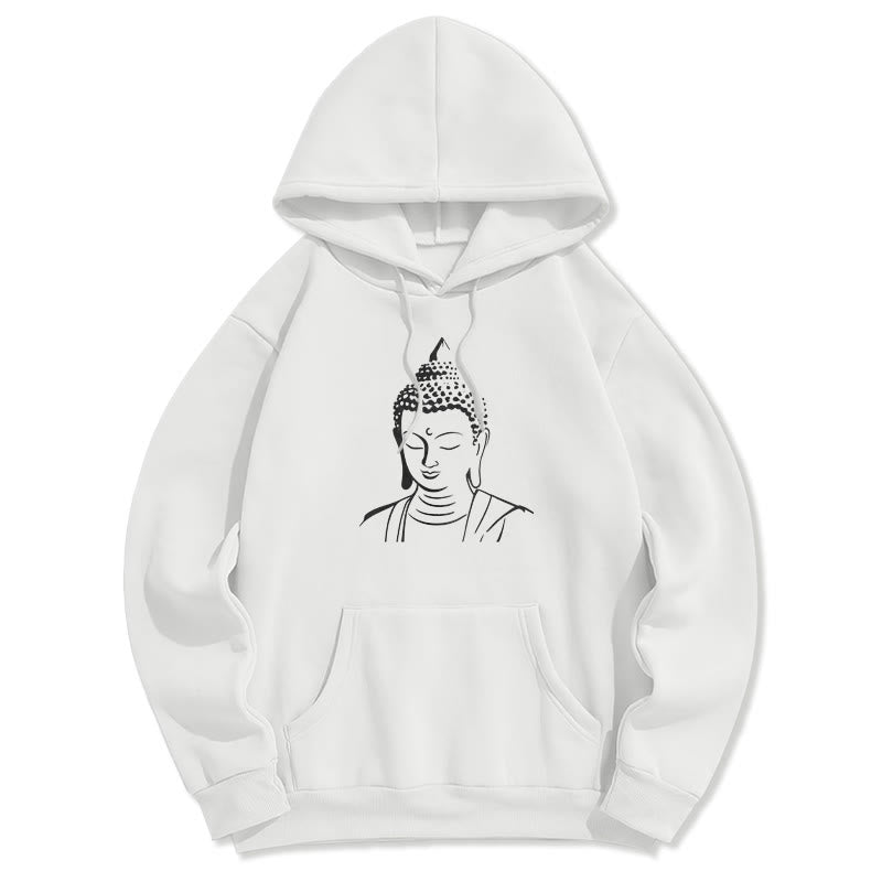 Buddha Stones Buddha Head Pattern Fleece Lined Hoodie