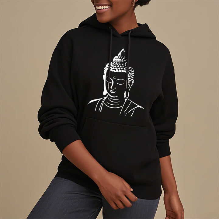 Buddha Stones Buddha Head Pattern Fleece Lined Hoodie