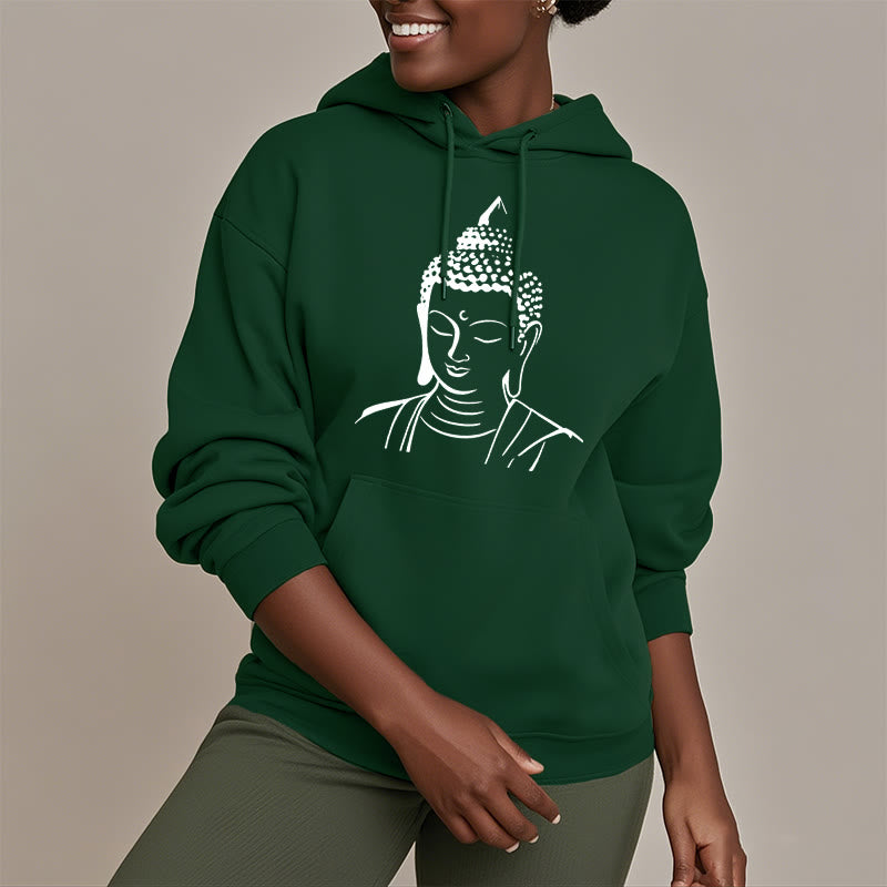 Buddha Stones Buddha Head Pattern Fleece Lined Hoodie