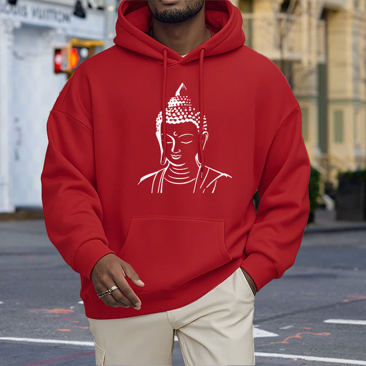 Buddha Stones Buddha Head Pattern Fleece Lined Hoodie