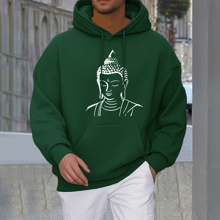 Buddha Stones Buddha Head Pattern Fleece Lined Hoodie