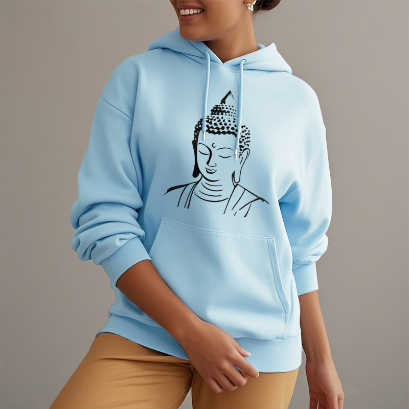 Buddha Stones Buddha Head Pattern Fleece Lined Hoodie