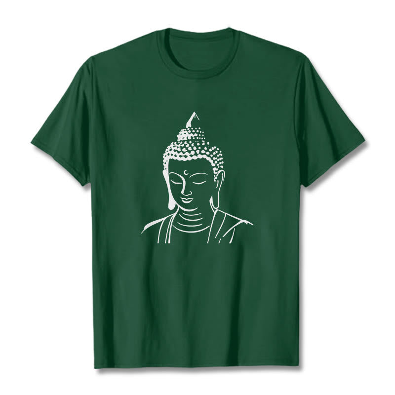 Buddha Stones Buddha Head Pattern Cotton Tee T-shirt - ForestGreen - 2XL - image 1