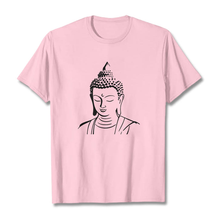 Buddha Stones Buddha Head Pattern Cotton Tee T-shirt