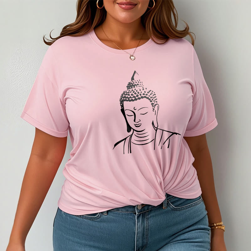 Buddha Stones Buddha Head Pattern Cotton Tee T-shirt