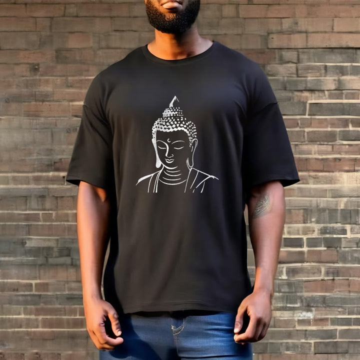 Buddha Stones Buddha Head Pattern Cotton Tee T-shirt