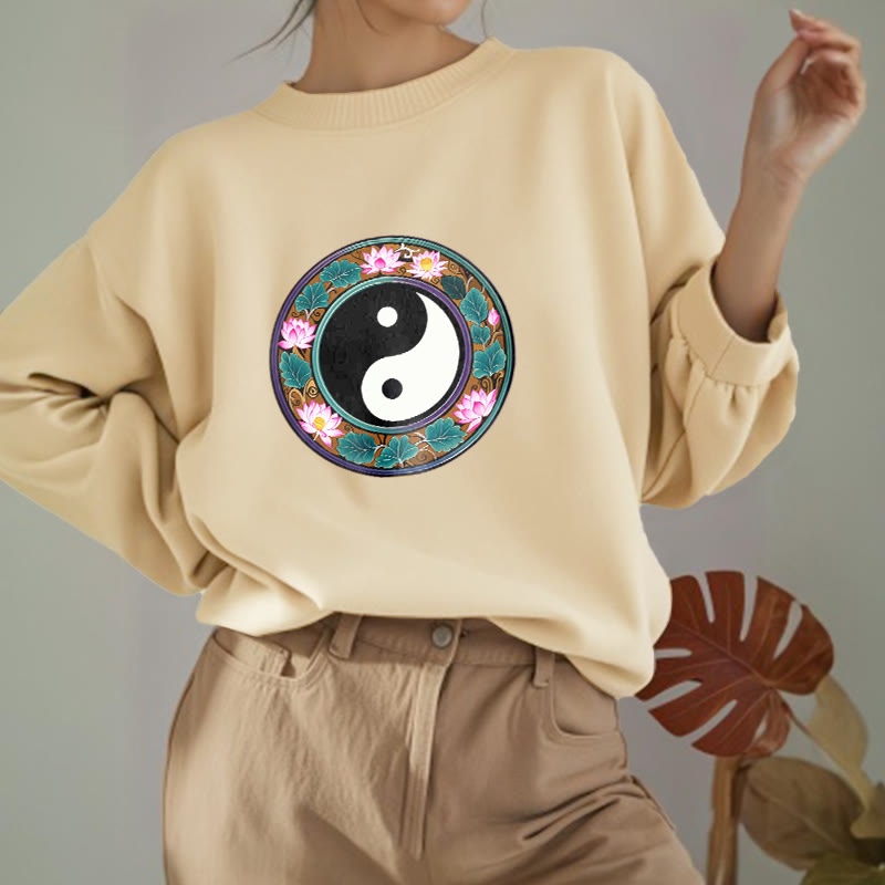 Buddha Stones Yin Yang Lotus Leaves Fleece Lined Sweatshirt