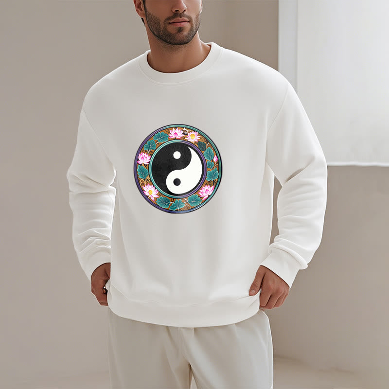 Buddha Stones Yin Yang Lotus Leaves Fleece Lined Sweatshirt