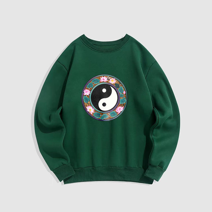 Buddha Stones Yin Yang Lotus Leaves Fleece Lined Sweatshirt