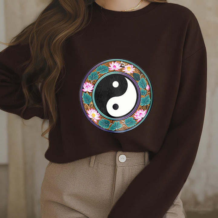 Buddha Stones Yin Yang Lotus Leaves Fleece Lined Sweatshirt