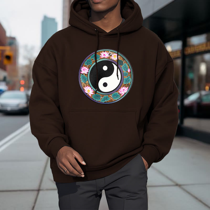 Buddha Stones Yin Yang Lotus Leaves Fleece Lined Hoodie