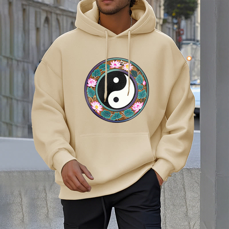 Buddha Stones Yin Yang Lotus Leaves Fleece Lined Hoodie