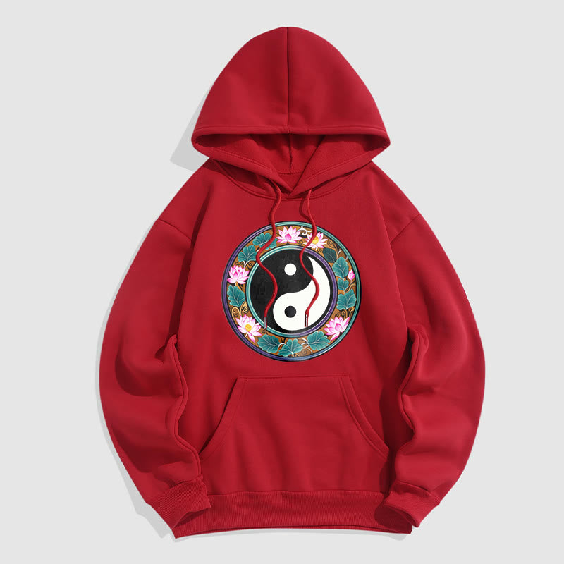 Buddha Stones Yin Yang Lotus Leaves Fleece Lined Hoodie