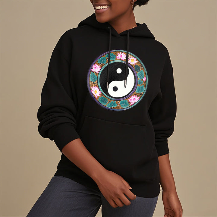 Buddha Stones Yin Yang Lotus Leaves Fleece Lined Hoodie