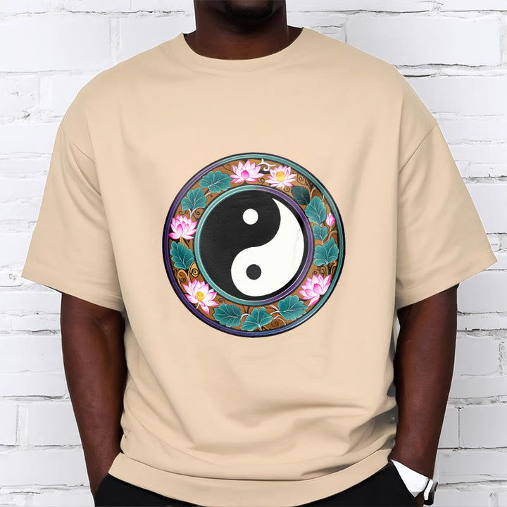 Buddha Stones Yin Yang Lotus Leaves Cotton Tee T-shirt