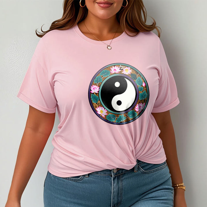 Buddha Stones Yin Yang Lotus Leaves Cotton Tee T-shirt