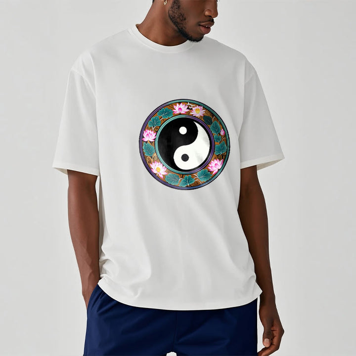 Buddha Stones Yin Yang Lotus Leaves Cotton Tee T-shirt