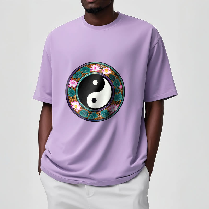 Buddha Stones Yin Yang Lotus Leaves Cotton Tee T-shirt