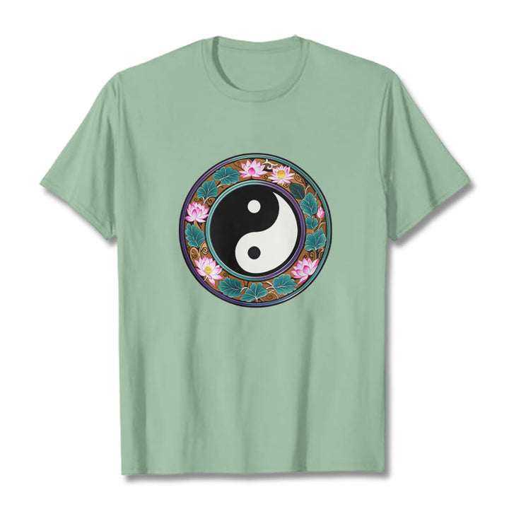 Buddha Stones Yin Yang Lotus Leaves Cotton Tee T-shirt