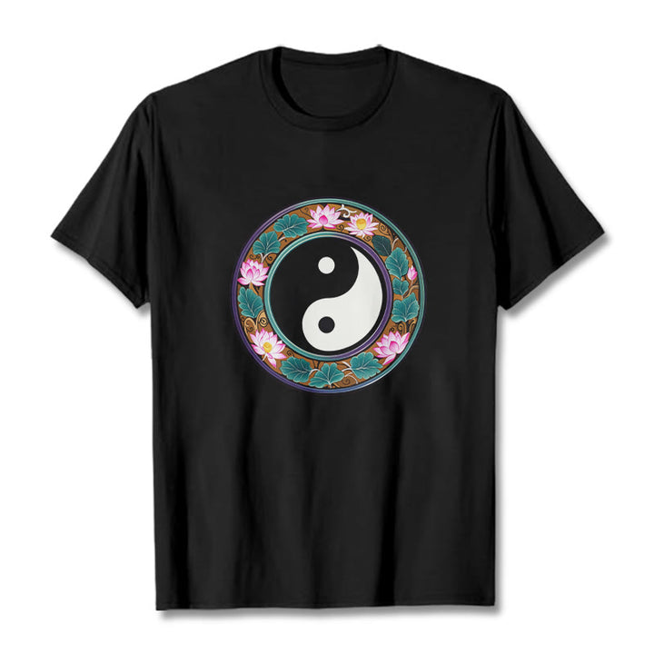 Buddha Stones Yin Yang Lotus Leaves Cotton Tee T-shirt