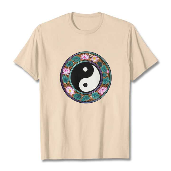 Buddha Stones Yin Yang Lotus Leaves Cotton Tee T-shirt