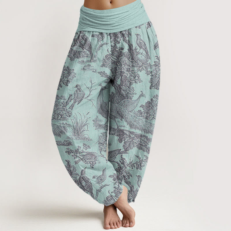 Buddha Stones Birds Trees Branches Pattern Women's Elastic Waist Harem Pants - PaleTurquoise - US22，UK/AU26，EU54 (6XL) - image 5