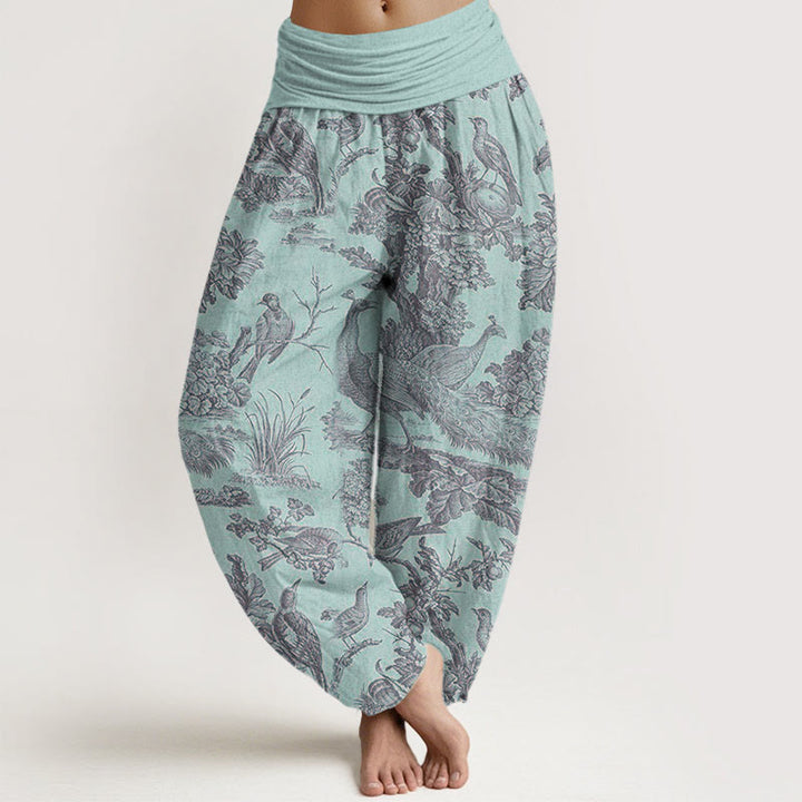 Buddha Stones Birds Trees Branches Pattern Women's Elastic Waist Harem Pants - PaleTurquoise - US22，UK/AU26，EU54 (6XL) - image 5