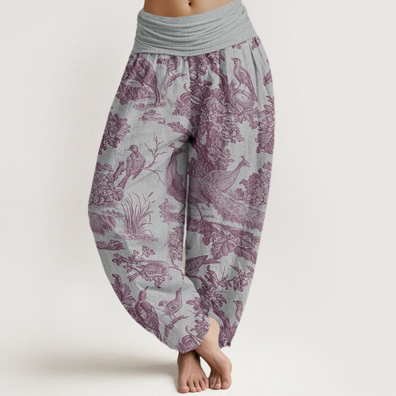 Buddha Stones Cotton Birds Trees Branches Pattern Women's Elastic Waist Harem Pants - LightGrey - US22，UK/AU26，EU54 (6XL) - image 5