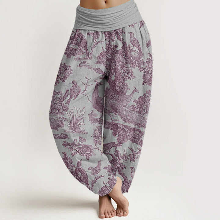 Buddha Stones Birds Trees Branches Pattern Women's Elastic Waist Harem Pants