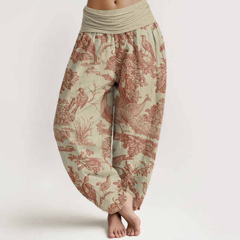 Buddha Stones Birds Trees Branches Pattern Women's Elastic Waist Harem Pants - PaleGoldenrod - US22，UK/AU26，EU54 (6XL) - image 1