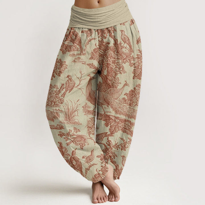 Buddha Stones Birds Trees Branches Pattern Women's Elastic Waist Harem Pants - PaleGoldenrod - US22，UK/AU26，EU54 (6XL) - image 1