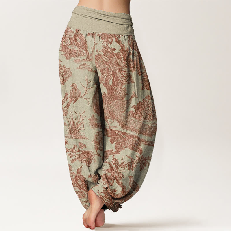 Buddha Stones Birds Trees Branches Pattern Women's Elastic Waist Harem Pants