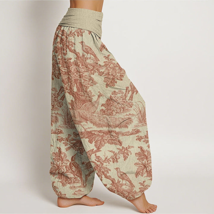 Buddha Stones Birds Trees Branches Pattern Women's Elastic Waist Harem Pants