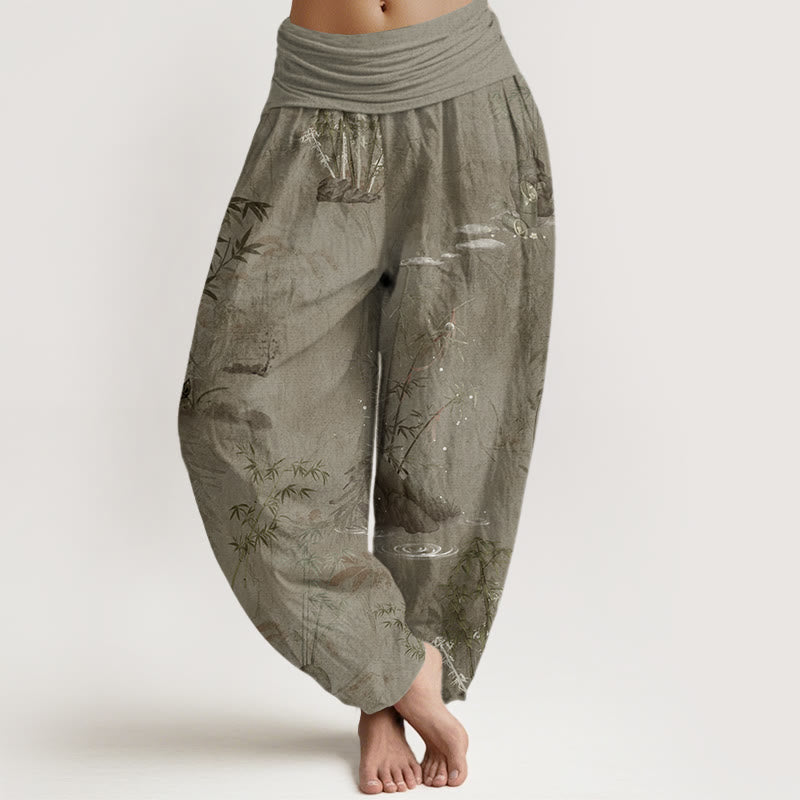 Buddha Stones Casual Bamboo Rock Ink Painting Women's Elastic Waist Harem Pants - Tan - US22，UK/AU26，EU54 (6XL) - image 5