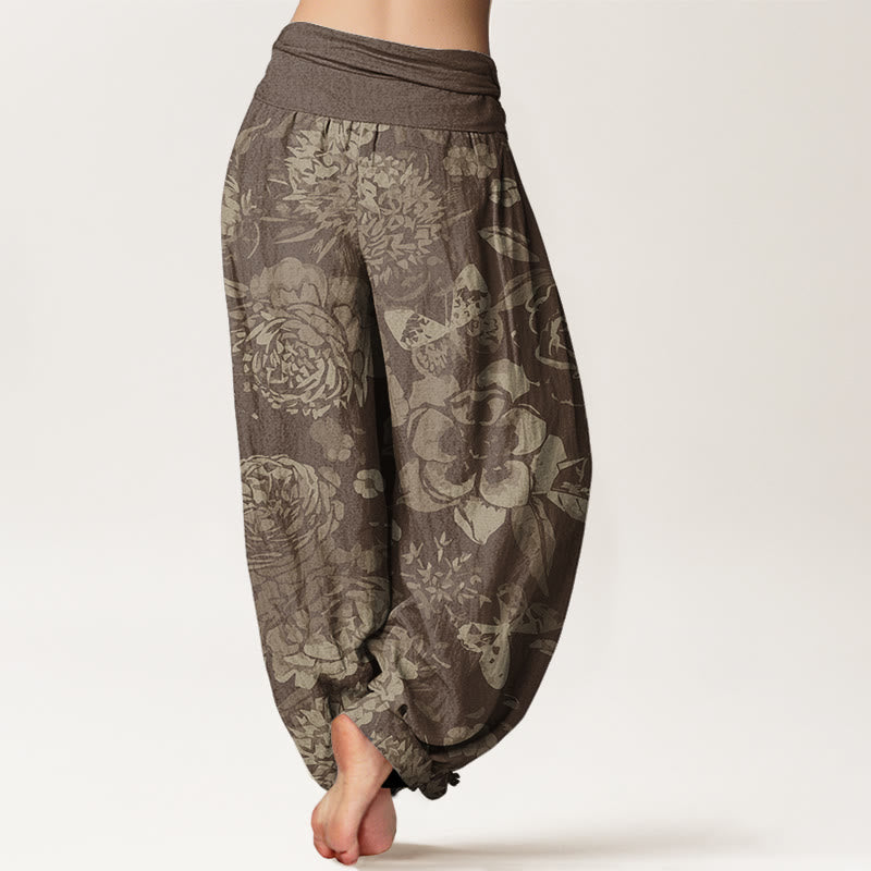 Buddha Stones Cotton Casual Peony Flowers Leaves Women's Elastic Waist Harem Pants - image 6