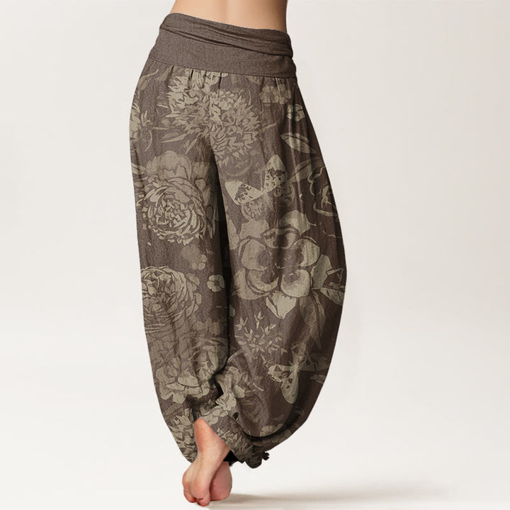 Buddha Stones Cotton Casual Peony Flowers Leaves Women's Elastic Waist Harem Pants - image 6
