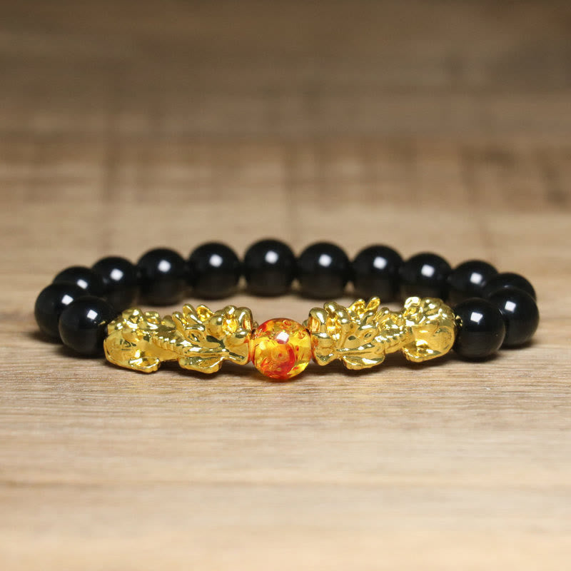 Buddha Stones Black Obsidian Hematite PiXiu Purification Bracelet