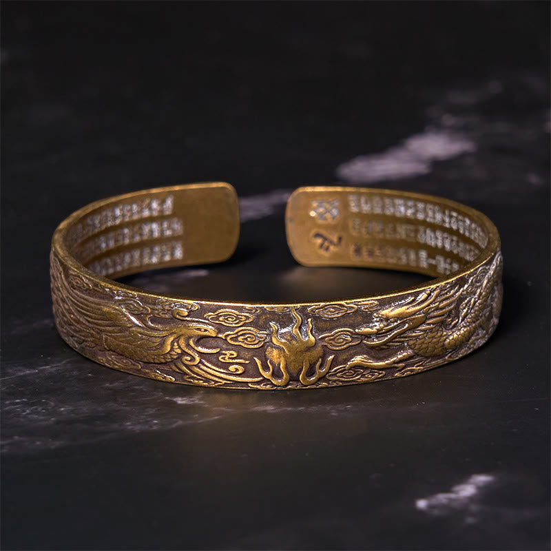 Buddha Stones Dragon And Phoenix Playing With A Pearl Heart Sutra Carved Copper Brass Luck Bracelet Bangle - image 2