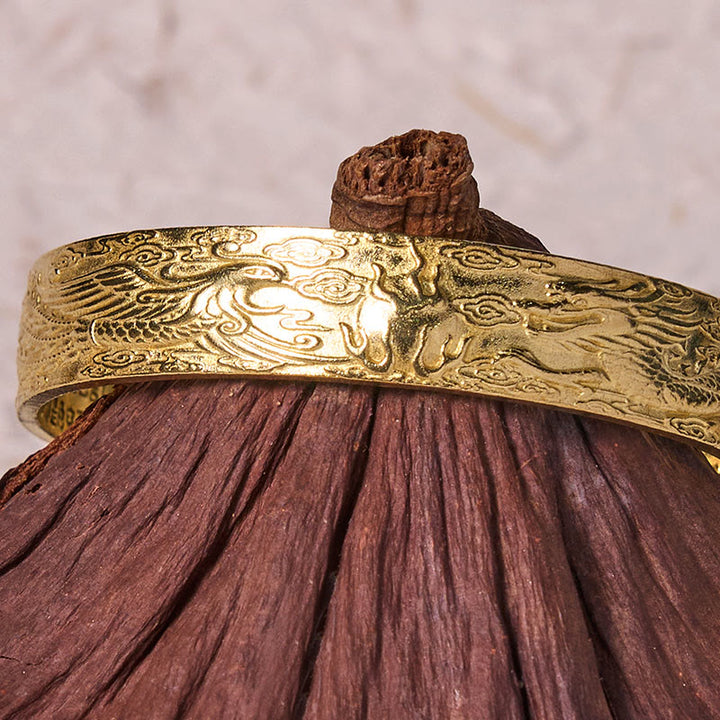Buddha Stones Dragon And Phoenix Playing With A Pearl Heart Sutra Carved Copper Brass Luck Bracelet Bangle - image 11