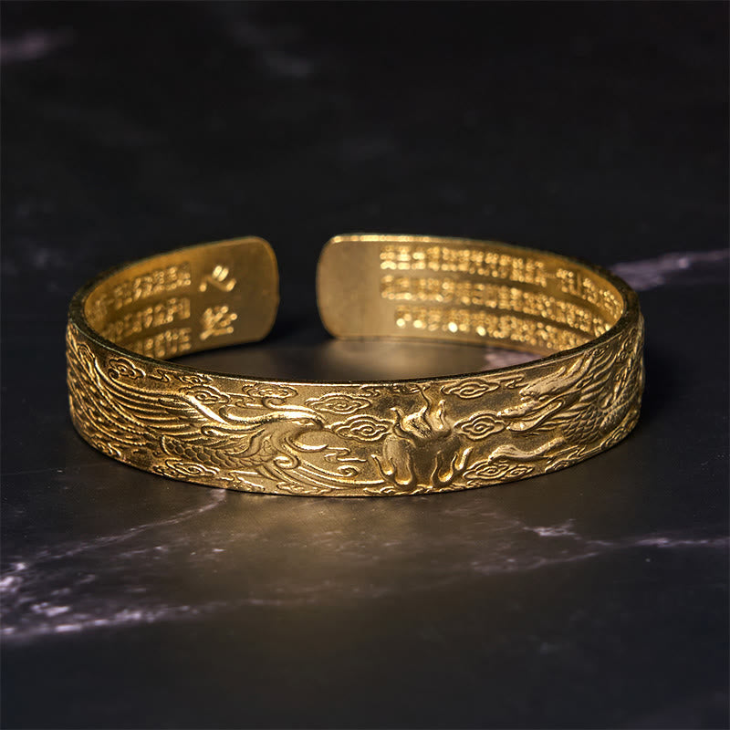 Buddha Stones Dragon And Phoenix Playing With A Pearl Heart Sutra Carved Copper Brass Luck Bracelet Bangle - image 9