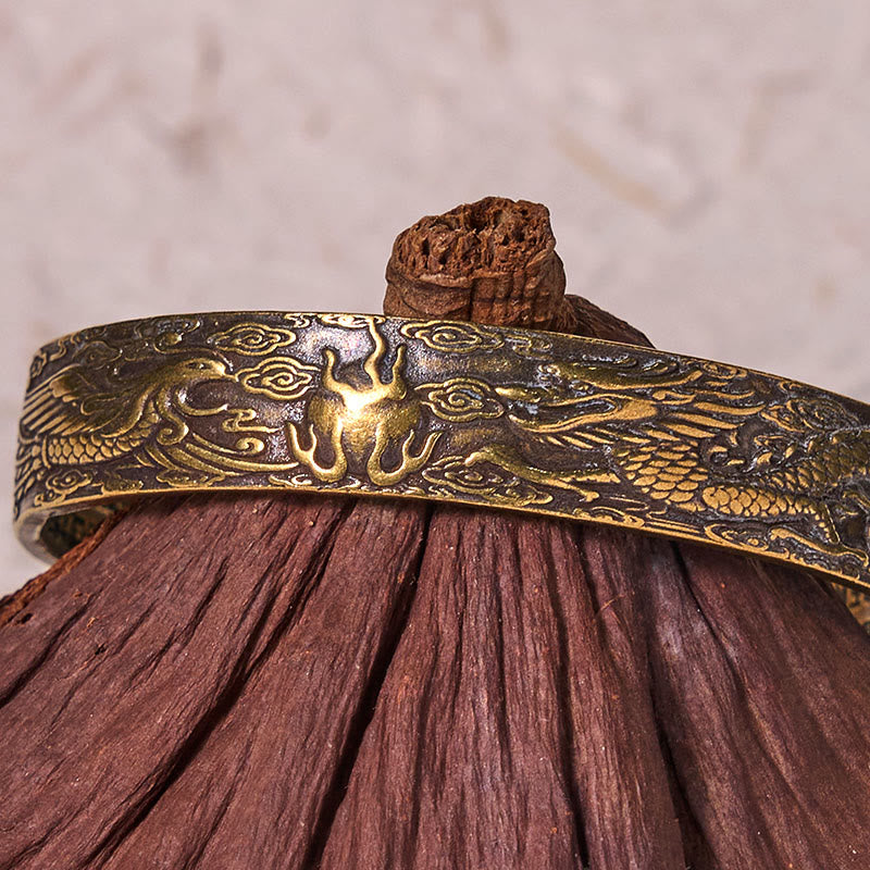 Buddha Stones Dragon And Phoenix Playing With A Pearl Heart Sutra Carved Copper Brass Luck Bracelet Bangle - image 4