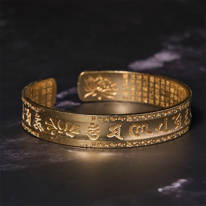 Buddha Stones Six True Words 'om Mani Padme Hum' Heart Sutra Lotus Copper Brass Peace Cuff Bracelet Bangle - image 11