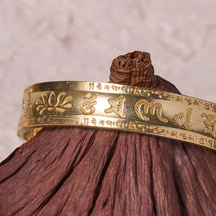 Buddha Stones Six True Words 'om Mani Padme Hum' Heart Sutra Lotus Copper Brass Peace Cuff Bracelet Bangle - image 14